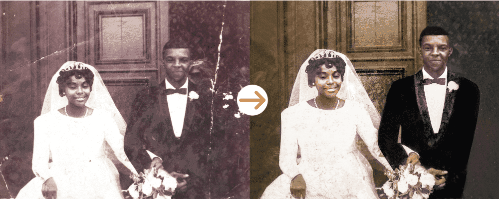 Scratched, photo restoration, before and after