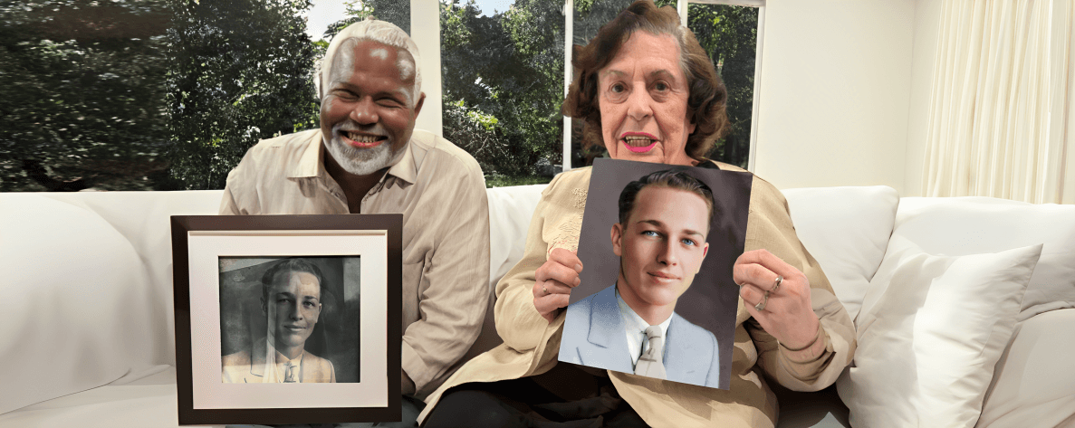 couple with restored photos